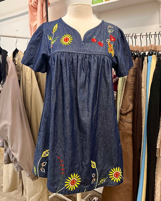 Denim Embroidered Mini Dress