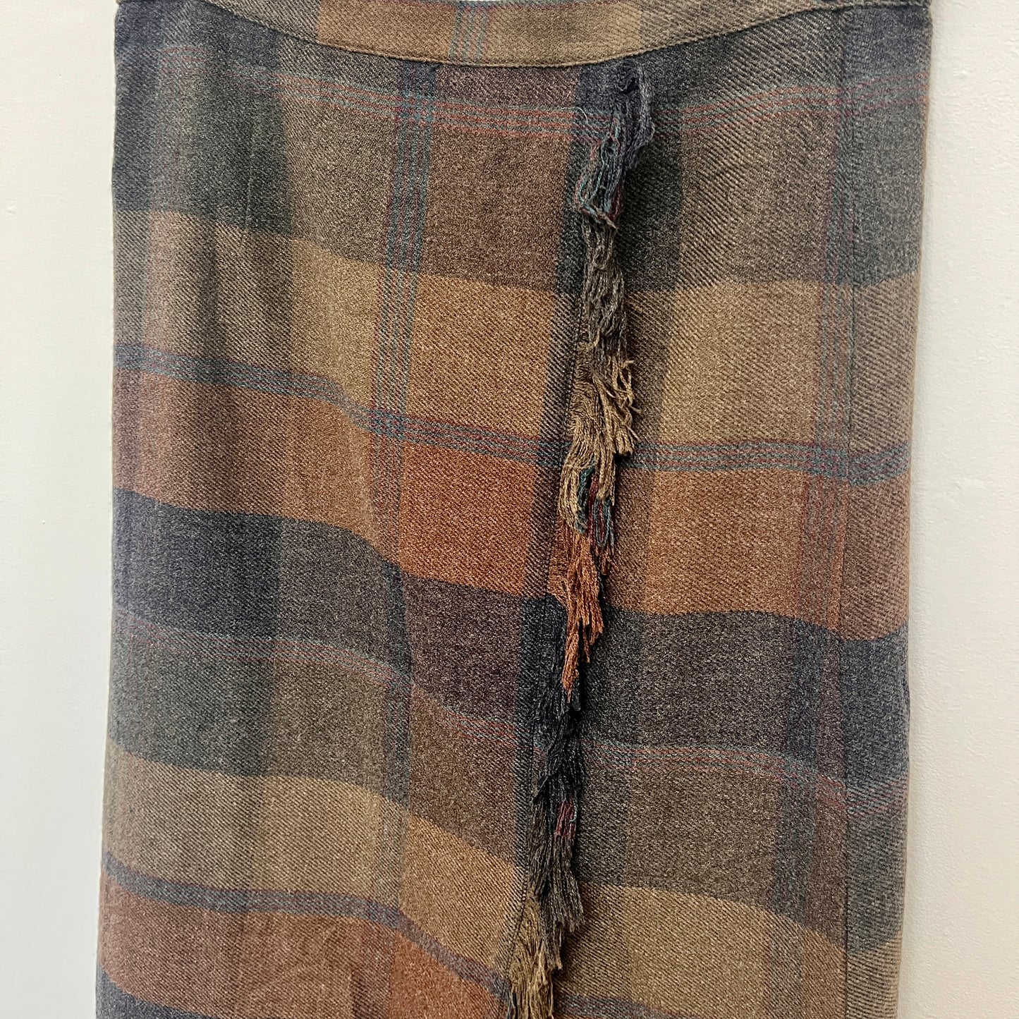 Wool Plaid Skirt with Fringe