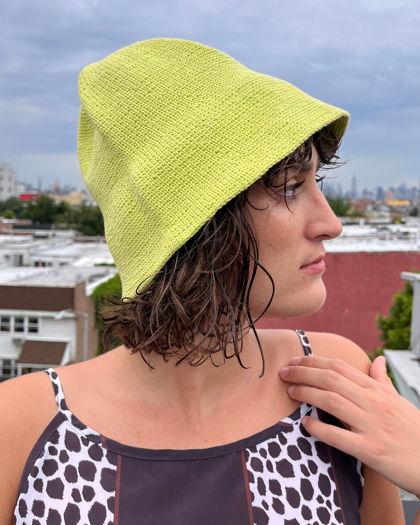 Florette Crochet Bucket Hat in Lime Green