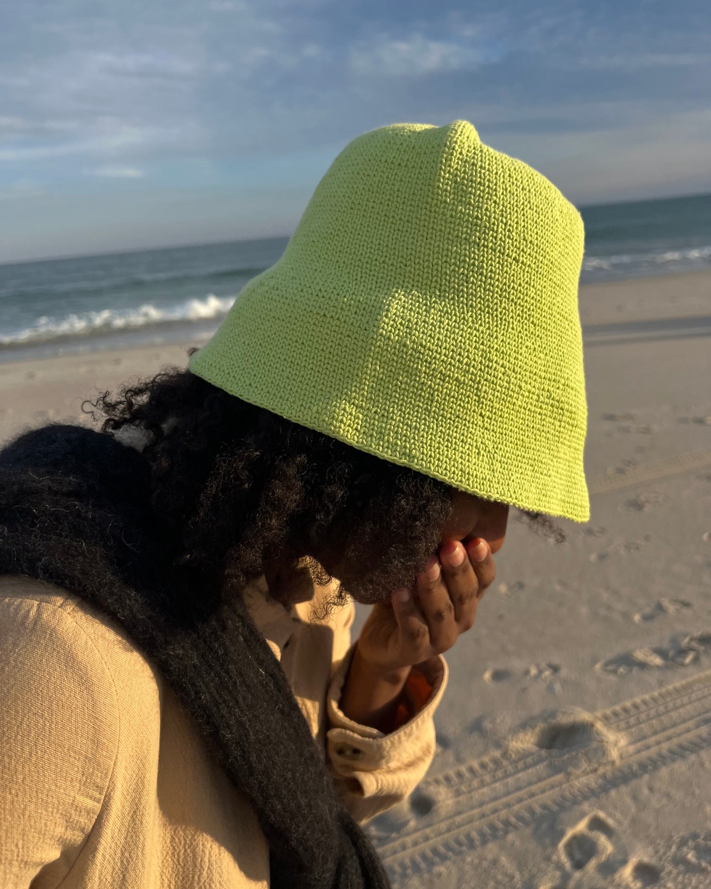 Florette Crochet Bucket Hat in Lime Green